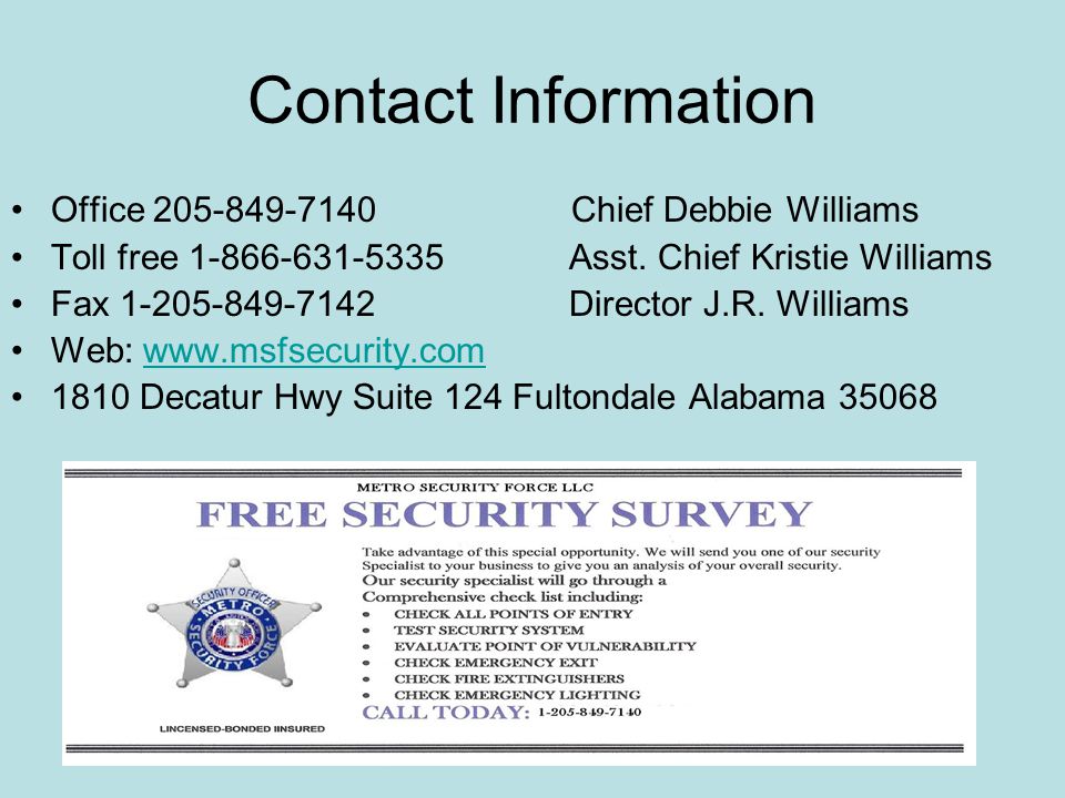 Contact Information Office Chief Debbie Williams Toll free Asst.
