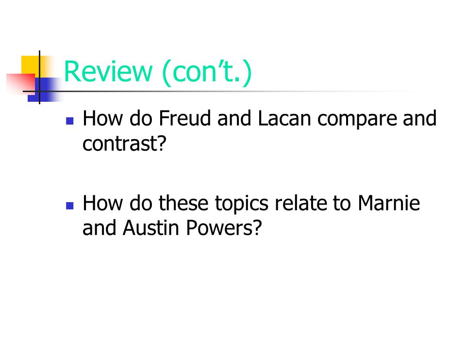 Review (con’t.) How do Freud and Lacan compare and contrast.