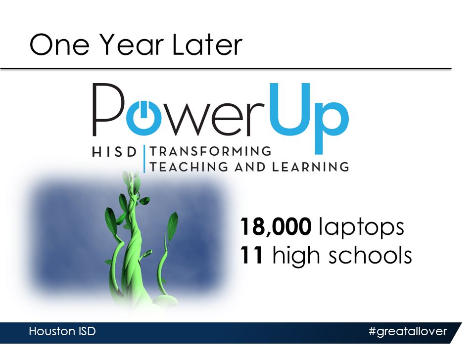 One Year Later Houston ISD#greatallover 18,000 laptops 11 high schools