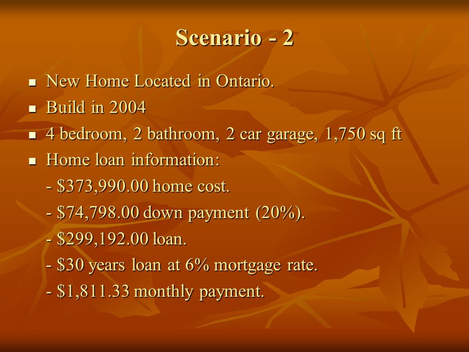 Scenario - 2 New Home Located in Ontario. New Home Located in Ontario.