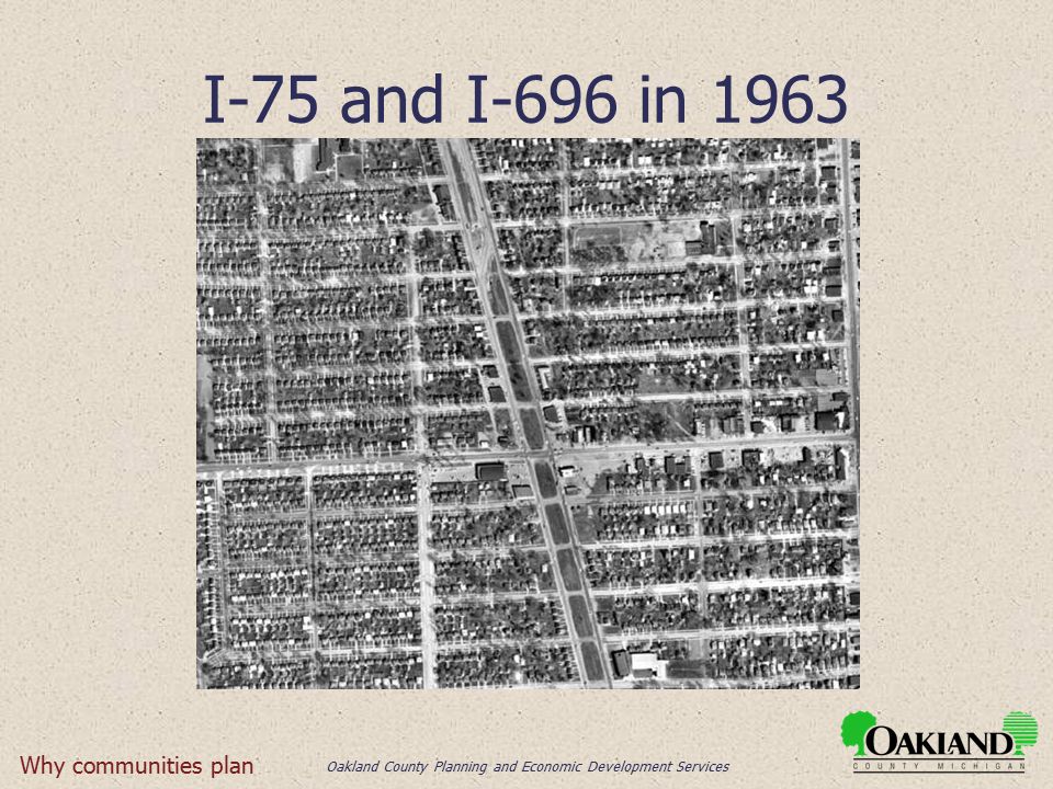 Oakland County Planning and Economic Development Services I-75 and I-696 in 1963 Why communities plan