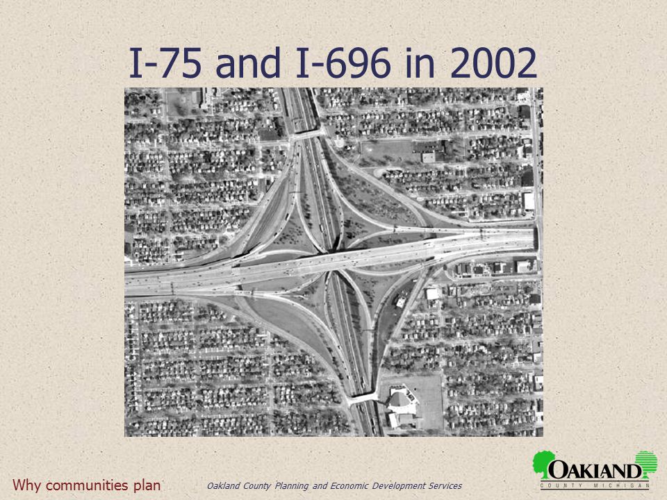 Oakland County Planning and Economic Development Services I-75 and I-696 in 2002 Why communities plan