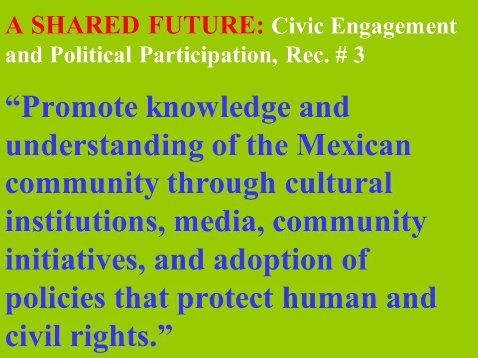 A SHARED FUTURE: Civic Engagement and Political Participation, Rec.