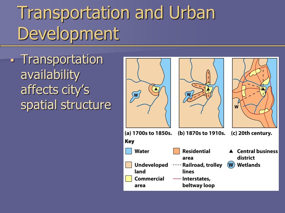 Transportation and Urban Development  Transportation availability affects city’s spatial structure