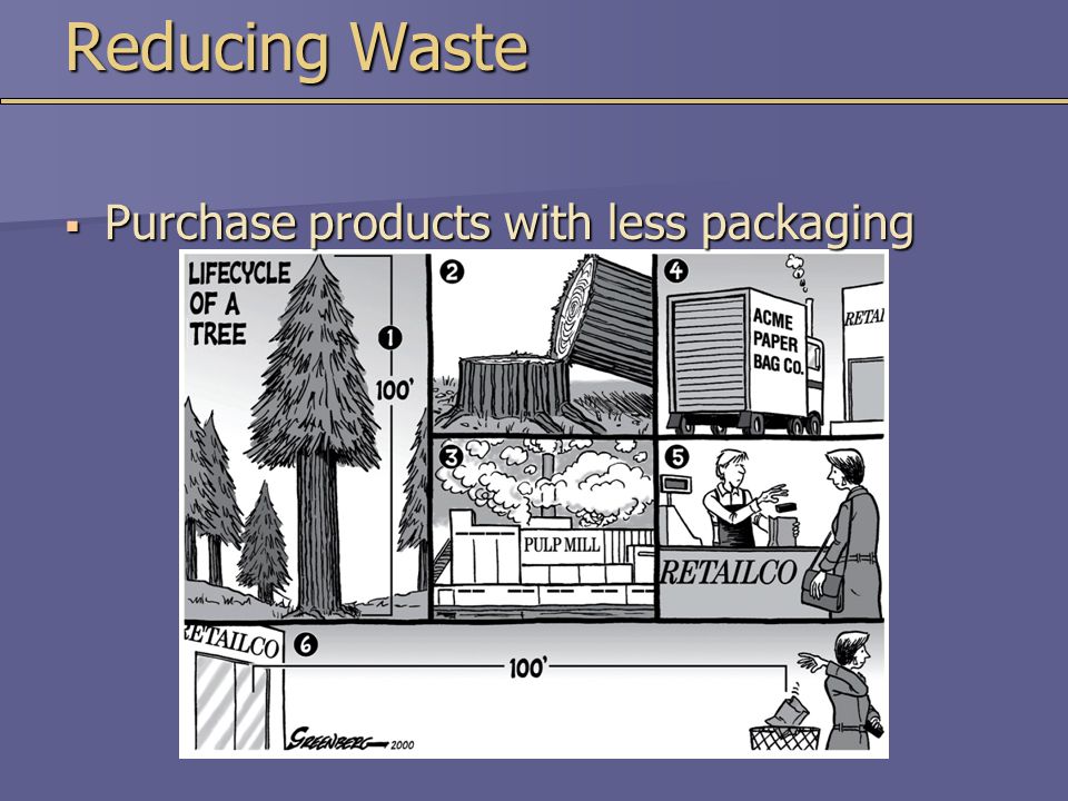 Reducing Waste  Purchase products with less packaging