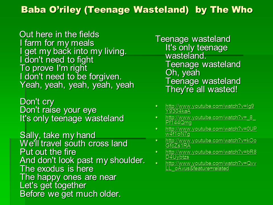 teenage wasteland short story full text