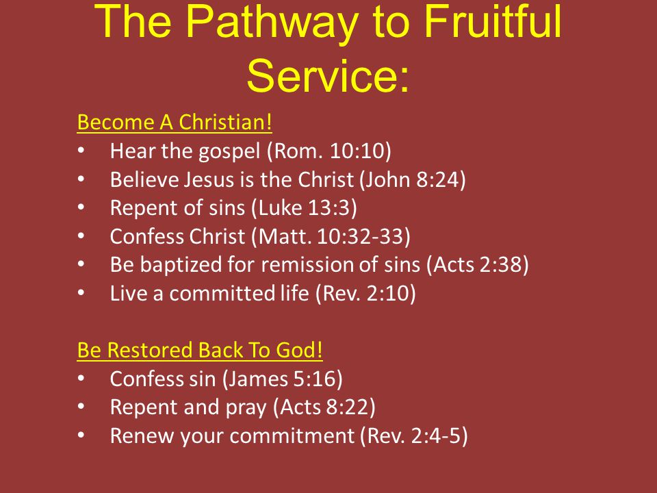 The Pathway to Fruitful Service: Become A Christian.