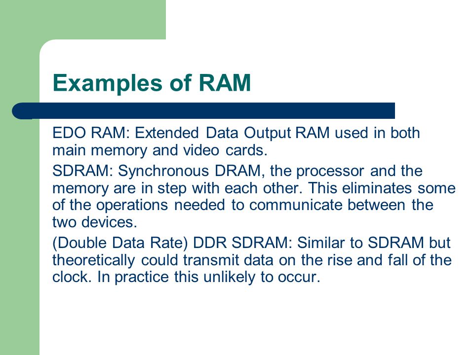 What is memory? Memory is used to store information within a computer, either programs or and data cannot be used directly from a disk or. - ppt