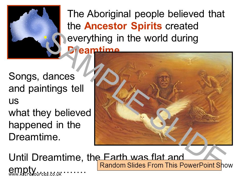 The Aboriginal people believed that the Ancestor Spirits created everything in the world during Dreamtime.