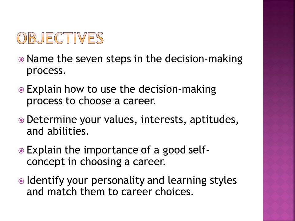  Name the seven steps in the decision-making process.