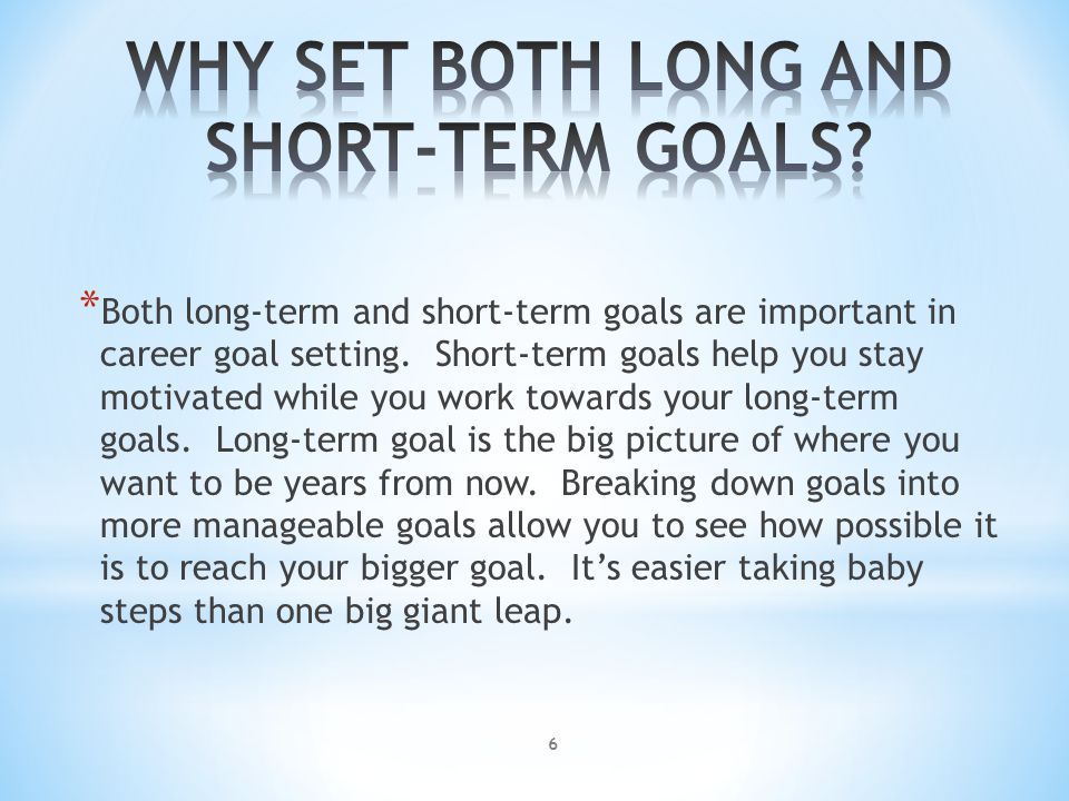 what are your long term career goals andone brianstern co long and short term career goals