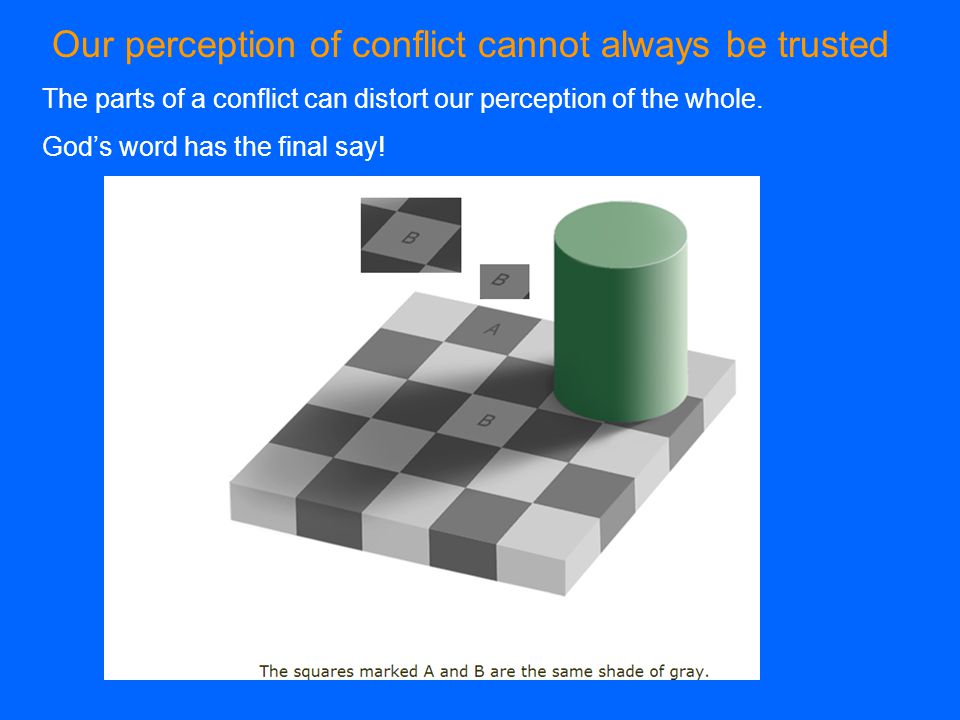 Our perception of conflict cannot always be trusted The parts of a conflict can distort our perception of the whole.