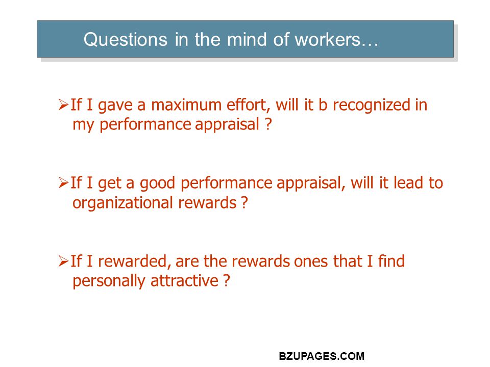 BZUPAGES.COM Questions in the mind of workers…  If I gave a maximum effort, will it b recognized in my performance appraisal .