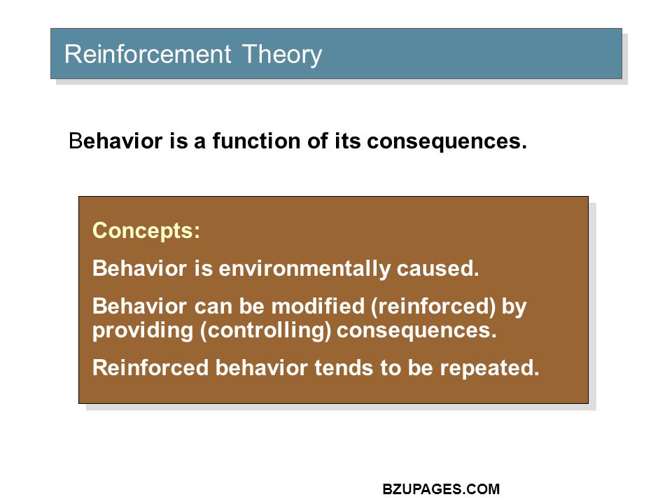 BZUPAGES.COM Reinforcement Theory Concepts: Behavior is environmentally caused.