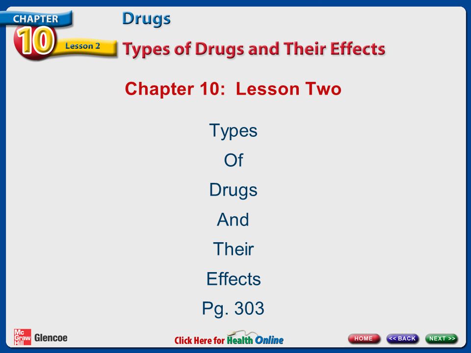 Chapter 10: Lesson Two Types Of Drugs And Their Effects Pg. 303
