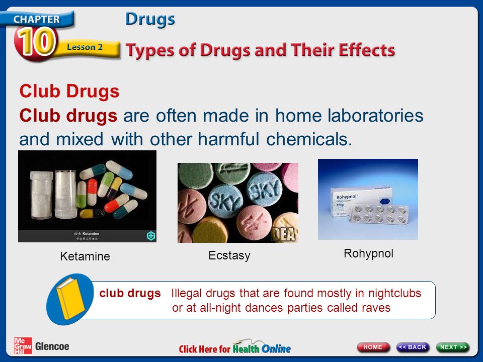 Club Drugs Club drugs are often made in home laboratories and mixed with other harmful chemicals.