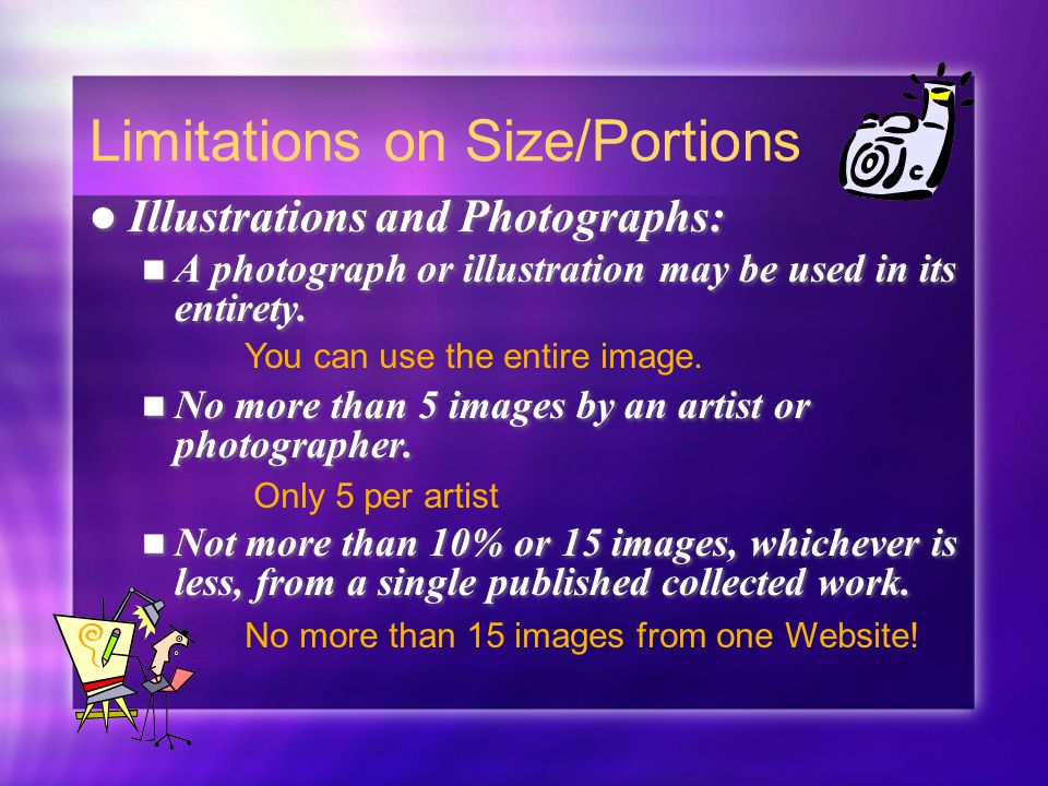 Illustrations and Photographs: A photograph or illustration may be used in its entirety.