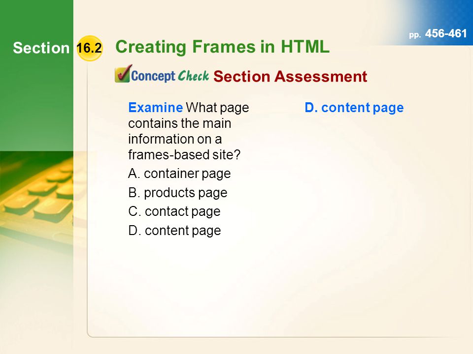 Section Creating Frames in HTML pp.