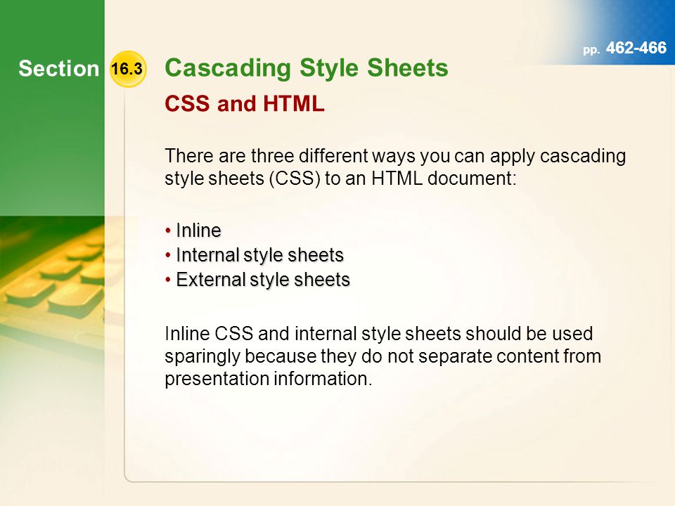 Section CSS and HTML 16.3 Cascading Style Sheets pp.