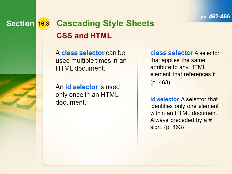 Section 16.3 Cascading Style Sheets CSS and HTML pp.