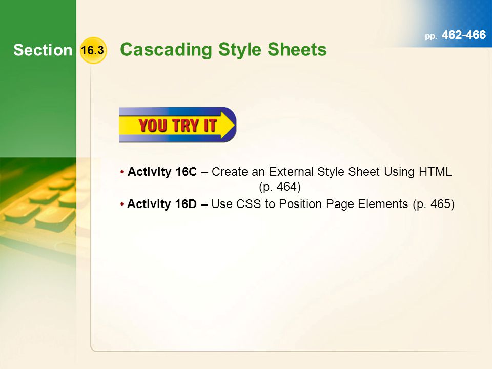 Section Activity 16C – Create an External Style Sheet Using HTML (p.