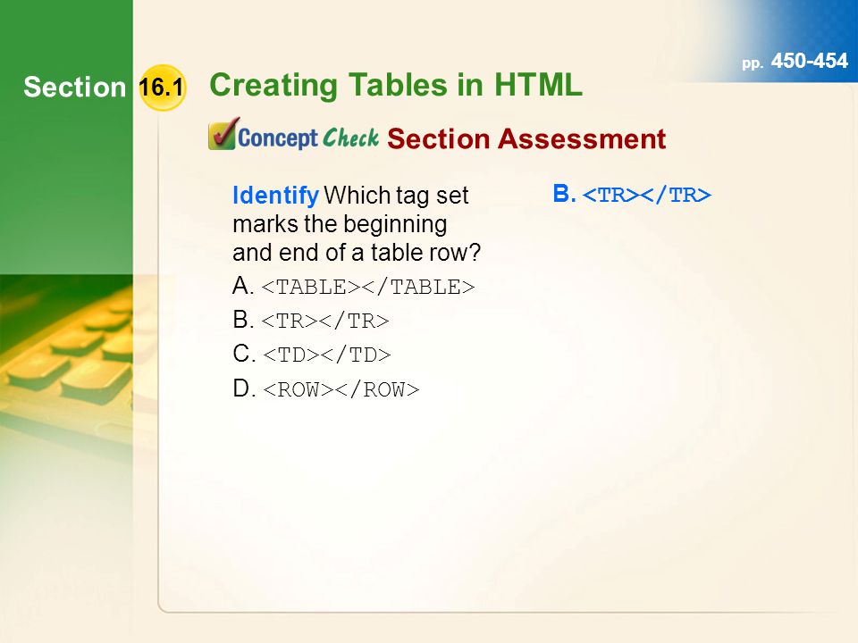 Section Creating Tables in HTML pp.