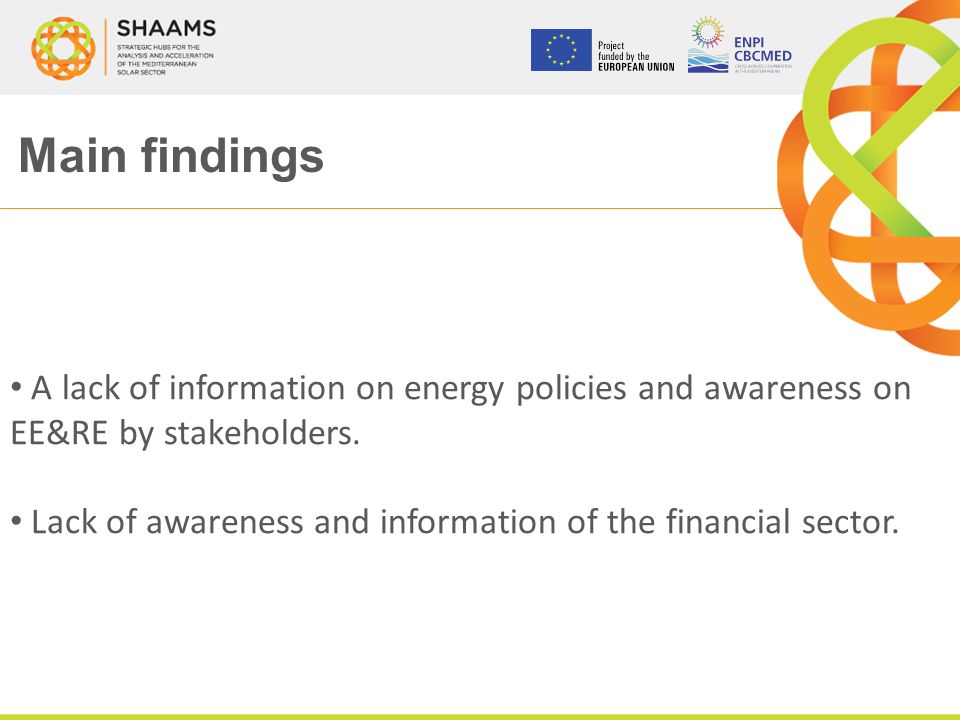 A lack of information on energy policies and awareness on EE&RE by stakeholders.