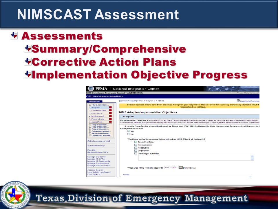 Assessments AssessmentsSummary/Comprehensive Corrective Action Plans Implementation Objective Progress