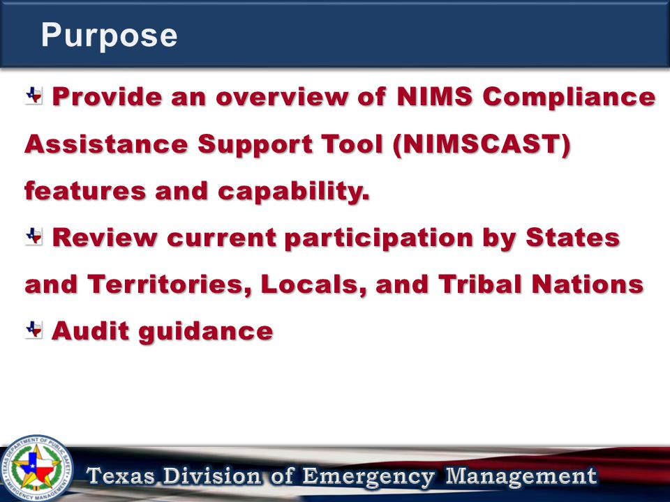 Provide an overview of NIMS Compliance Assistance Support Tool (NIMSCAST) features and capability.