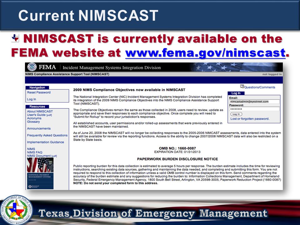 NIMSCAST is currently available on the FEMA website at