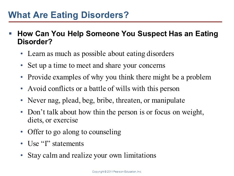 Copyright © 2011 Pearson Education, Inc. What Are Eating Disorders.