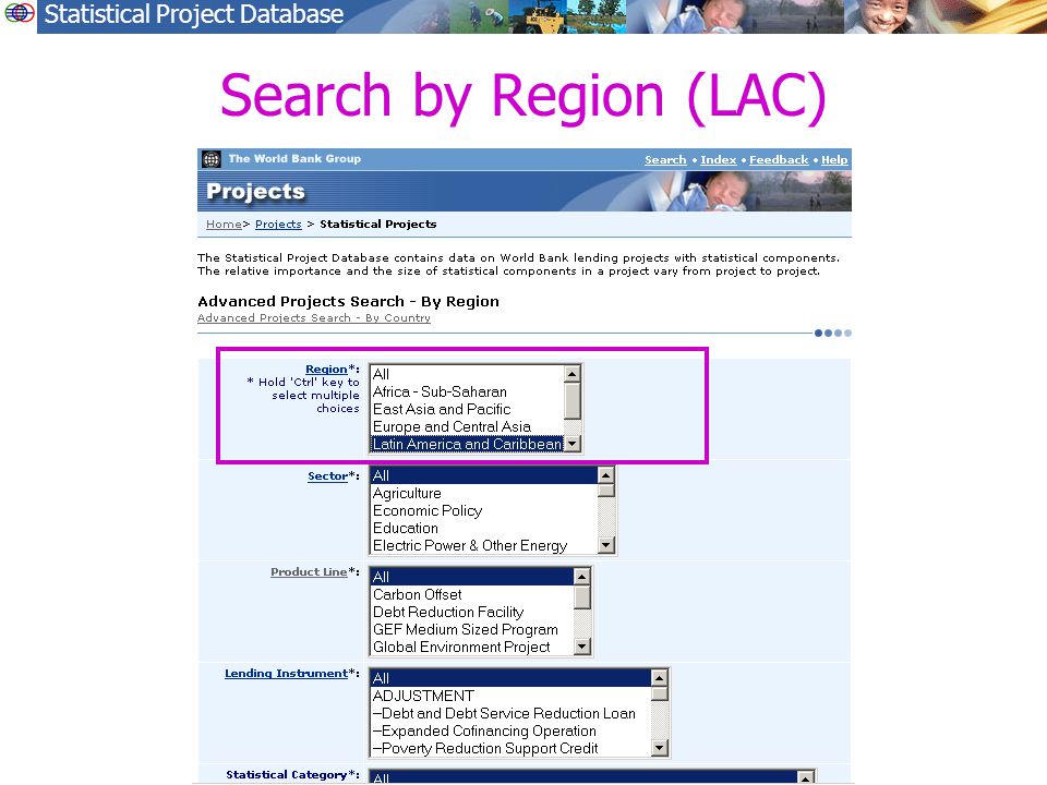 Statistical Project Database Search by Region (LAC)