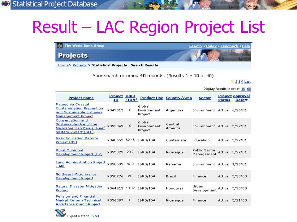 Statistical Project Database Result – LAC Region Project List
