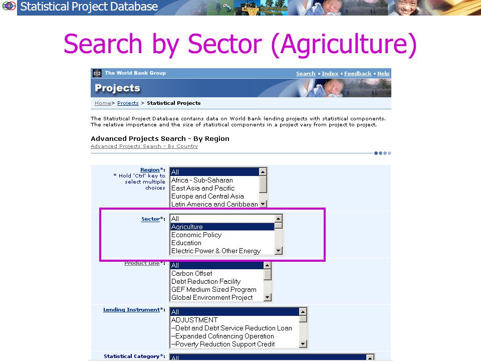 Statistical Project Database Search by Sector (Agriculture)