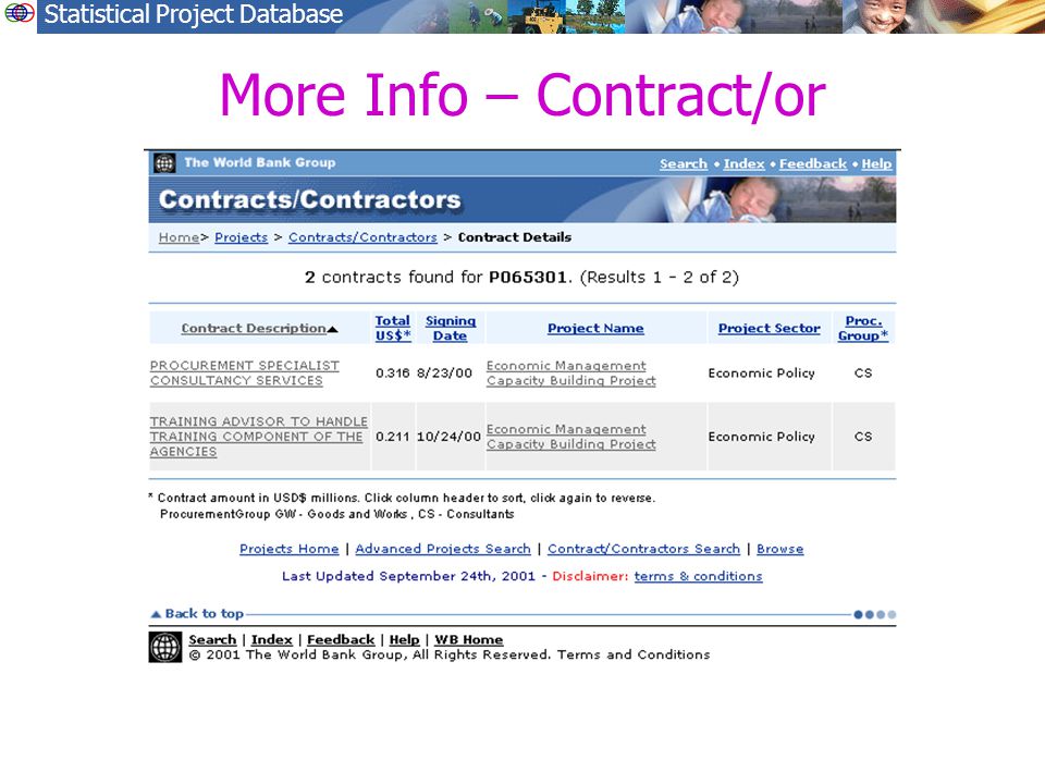 Statistical Project Database More Info – Contract/or