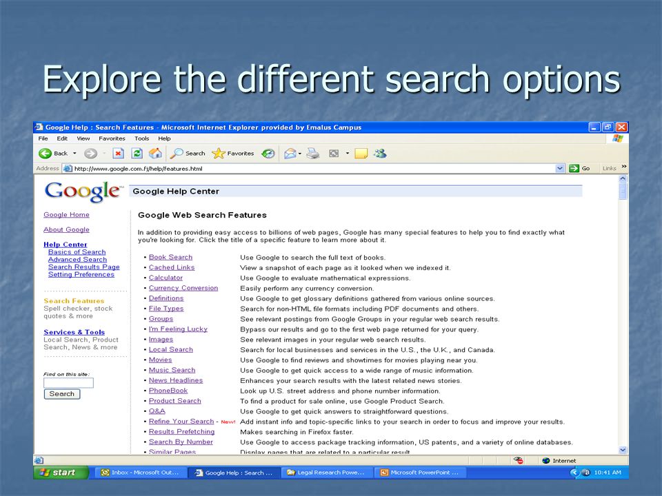 Explore the different search options