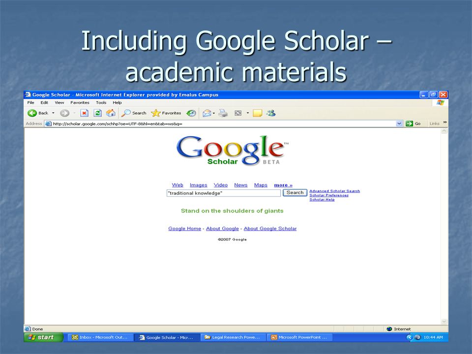 Including Google Scholar – academic materials