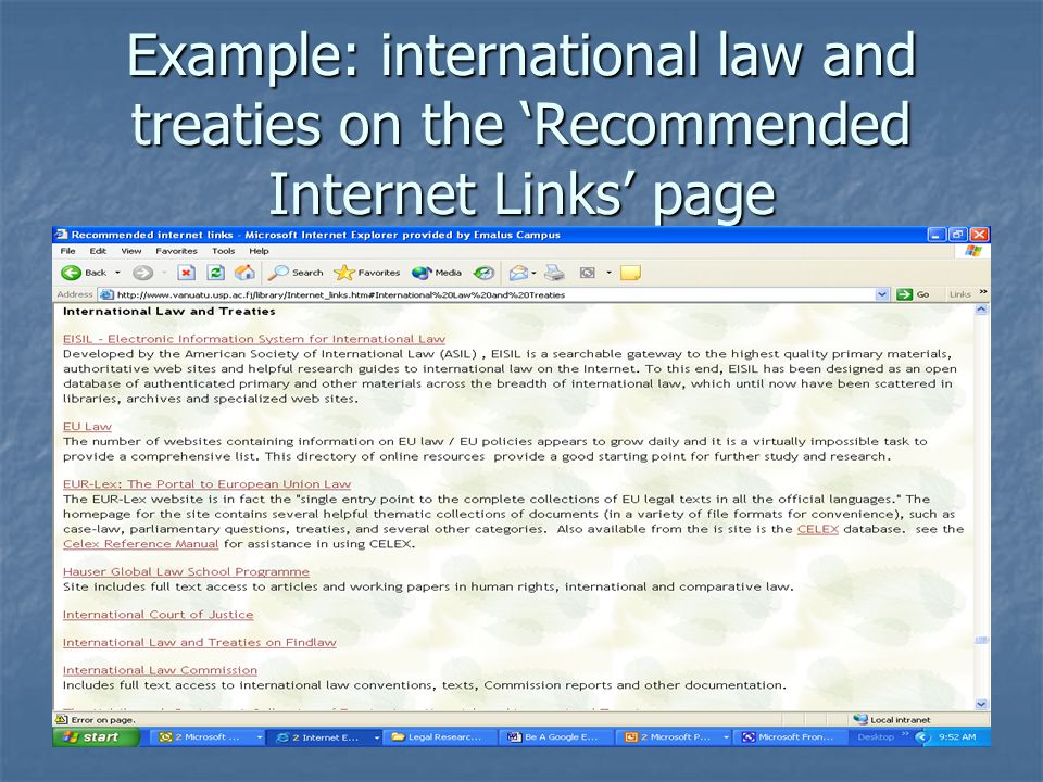 Example: international law and treaties on the ‘Recommended Internet Links’ page