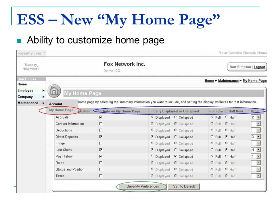 ESS – New My Home Page Ability to customize home page
