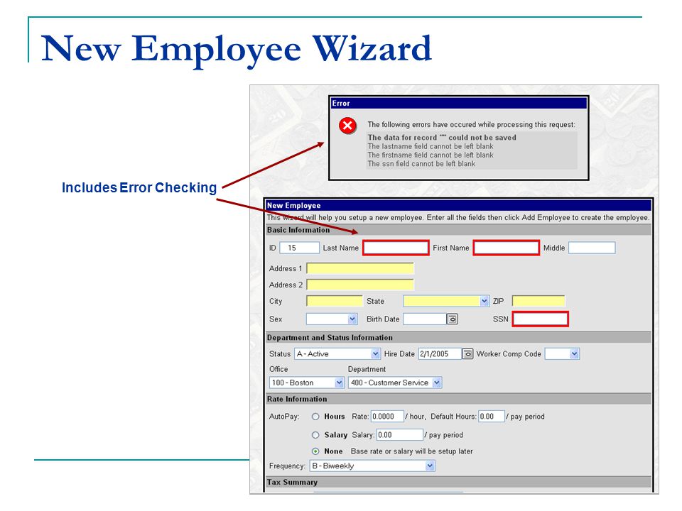 New Employee Wizard Includes Error Checking