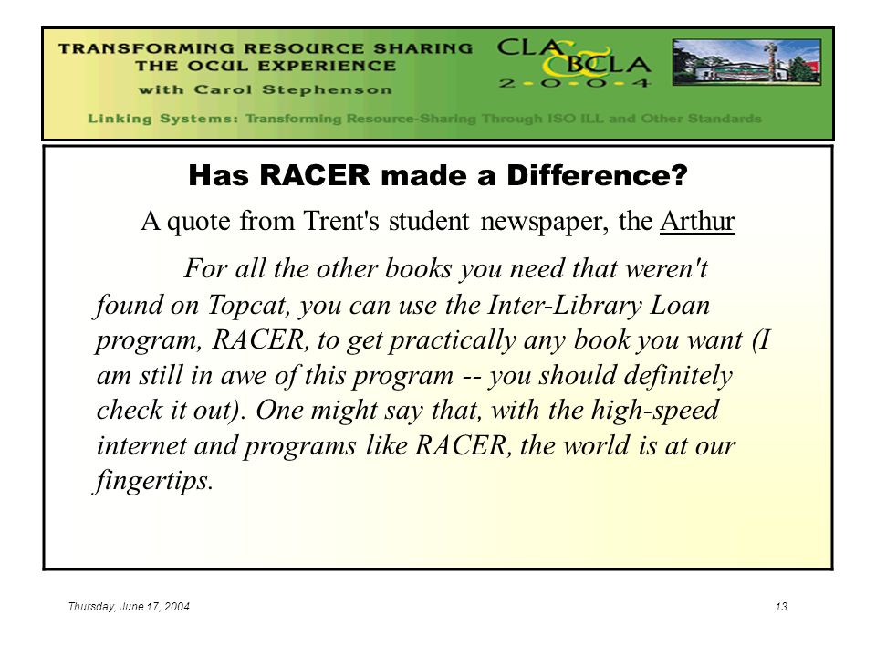 Thursday, June 17, Has RACER made a Difference.
