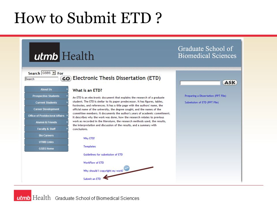 How to Submit ETD Graduate School of Biomedical Sciences