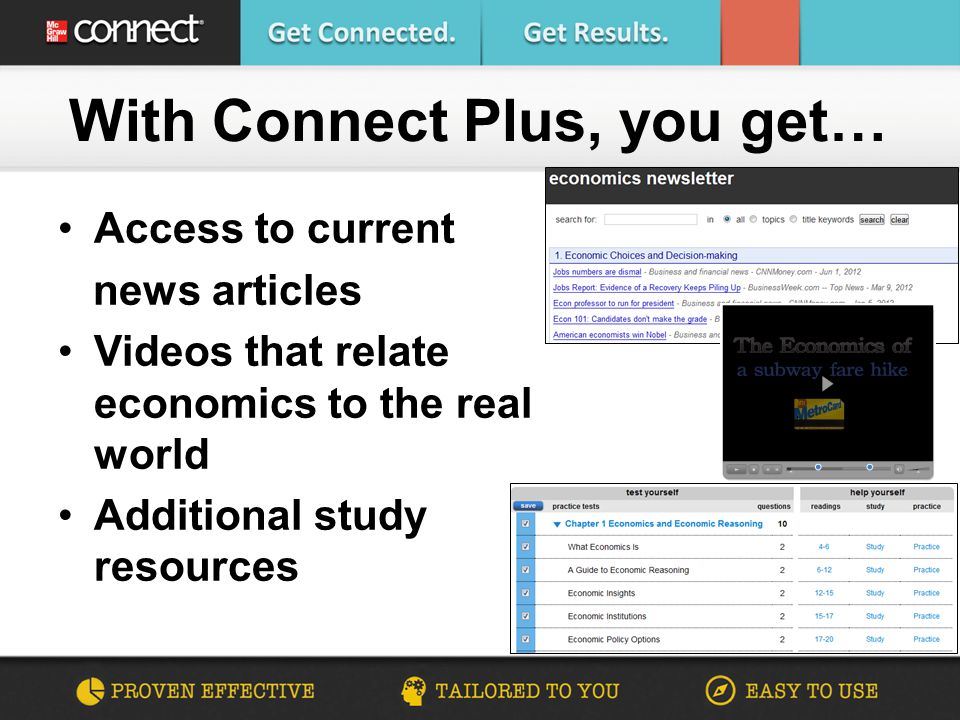 Access to current news articles Videos that relate economics to the real world Additional study resources With Connect Plus, you get…