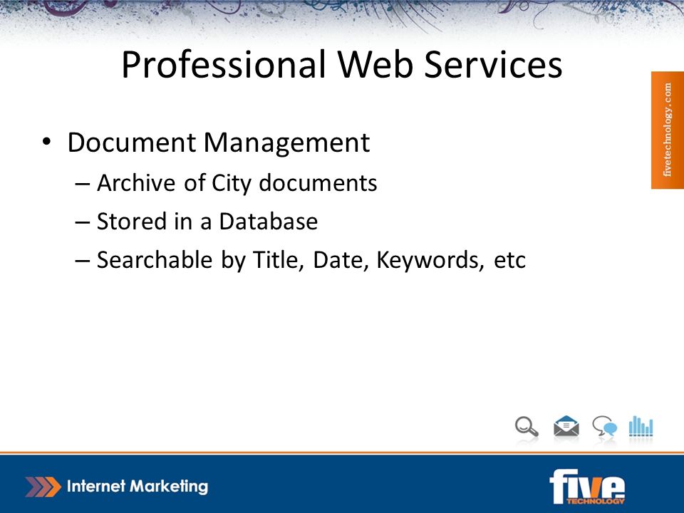 Document Management – Archive of City documents – Stored in a Database – Searchable by Title, Date, Keywords, etc