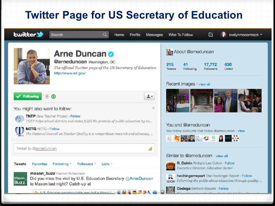 Twitter Page for US Secretary of Education