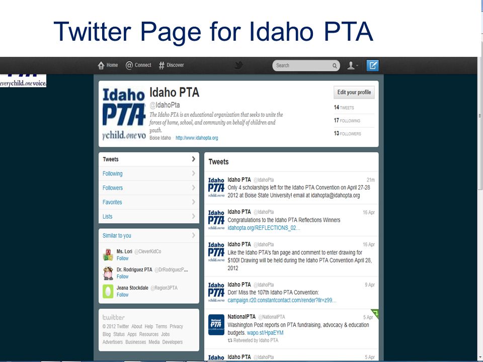 Twitter Page for Idaho PTA