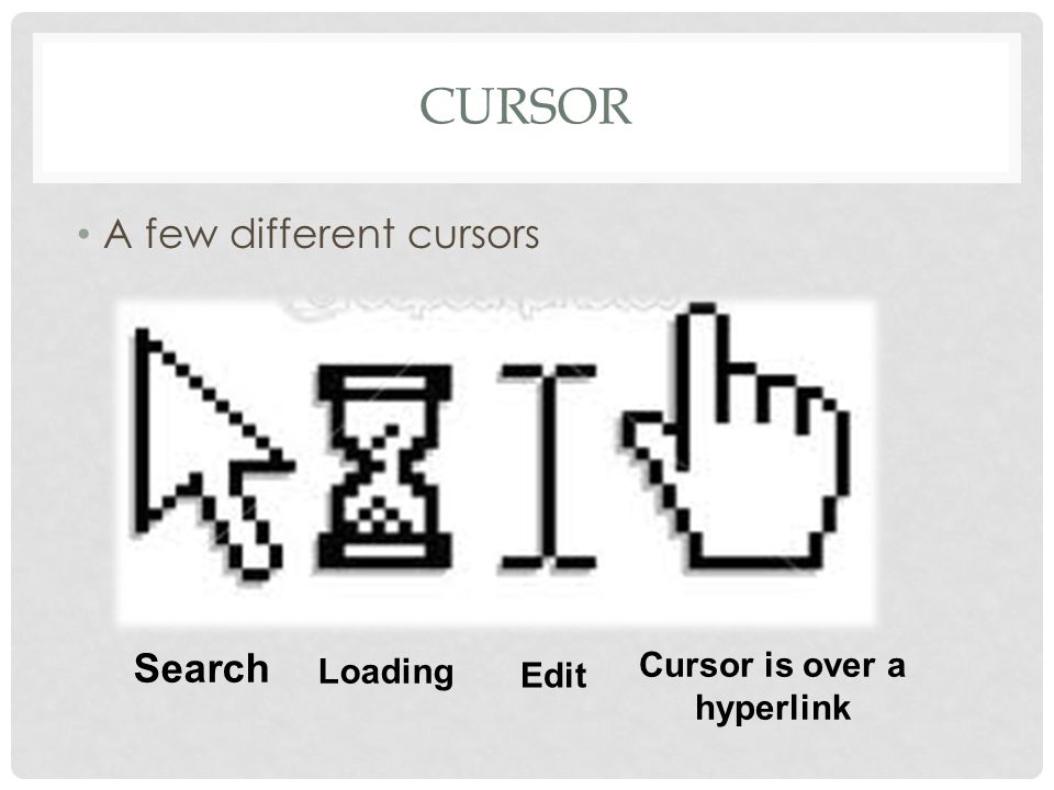 CURSOR A few different cursors Loading Edit Cursor is over a hyperlink Search