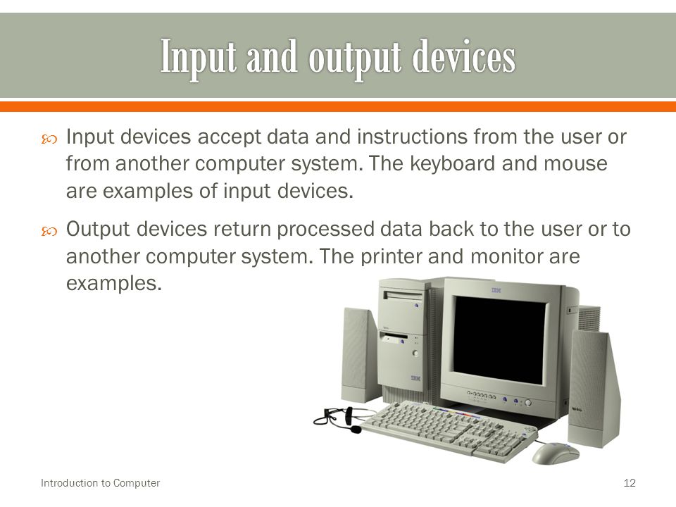  Input devices accept data and instructions from the user or from another computer system.
