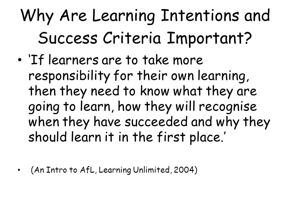 Why Are Learning Intentions and Success Criteria Important.