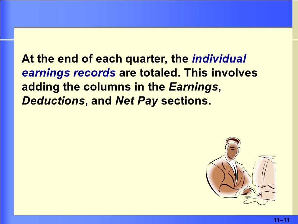 11–11 At the end of each quarter, the individual earnings records are totaled.